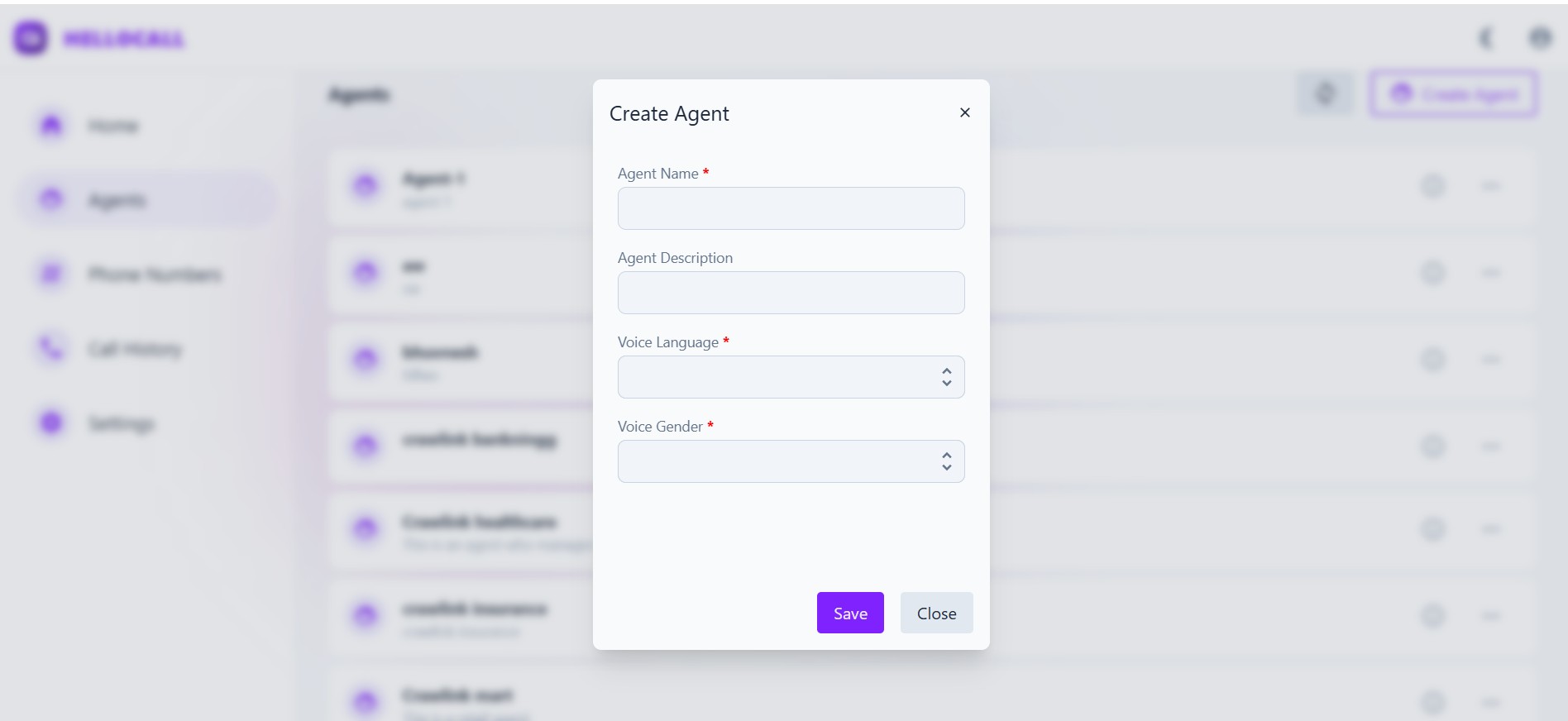 Create Agent Button