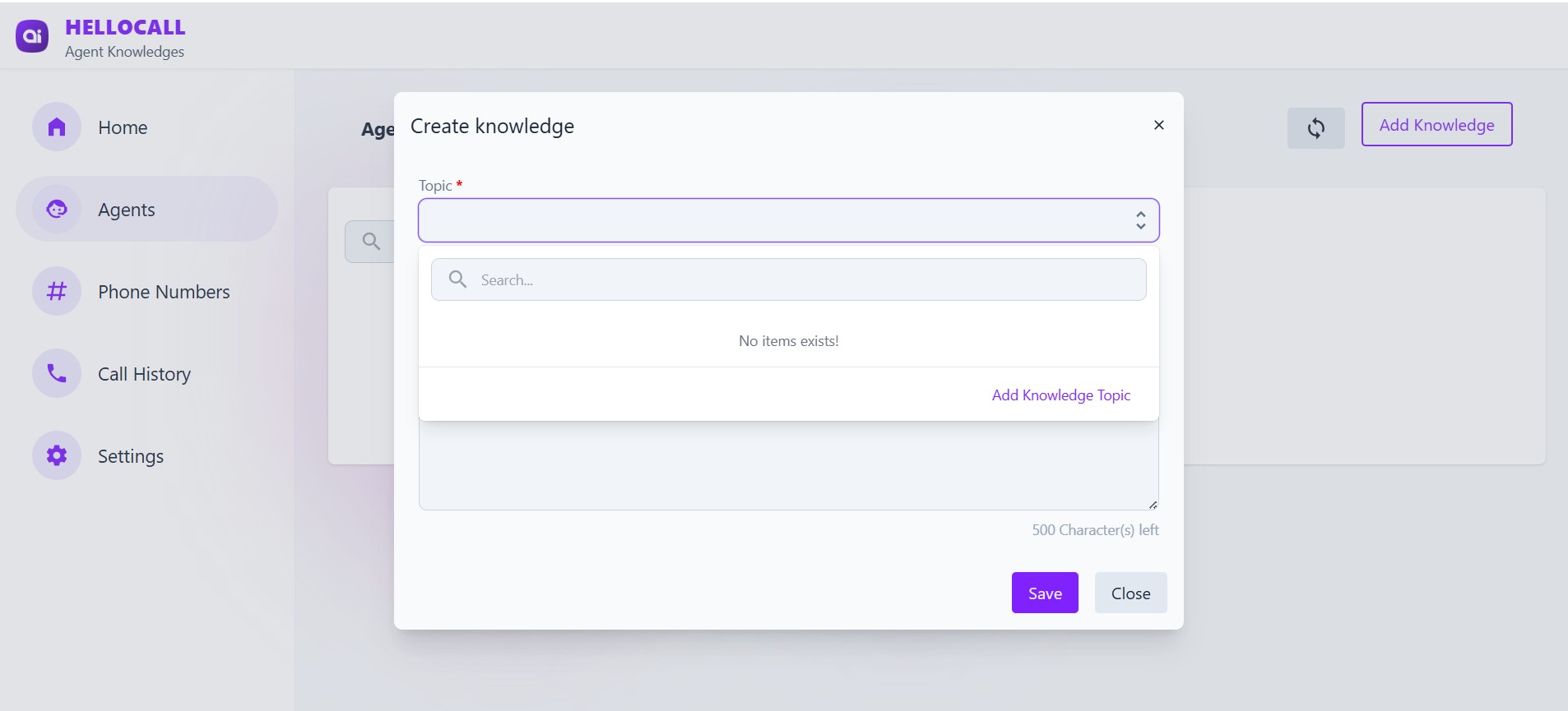 Add Knowledge Topic Modal